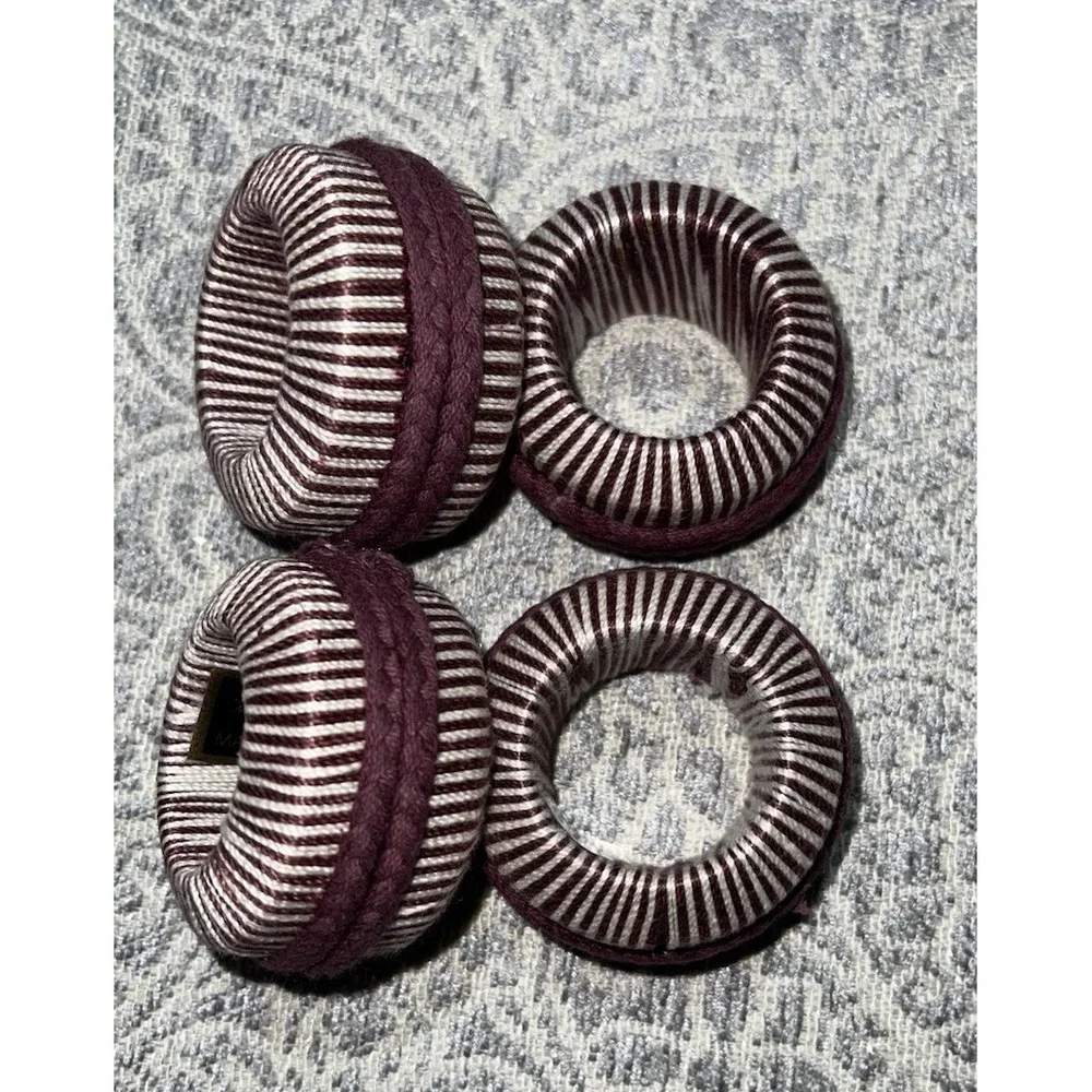 Vintage ROSE B. SMITH Red NAPKIN RINGS Set Of‎ 4 India Maroon Striped